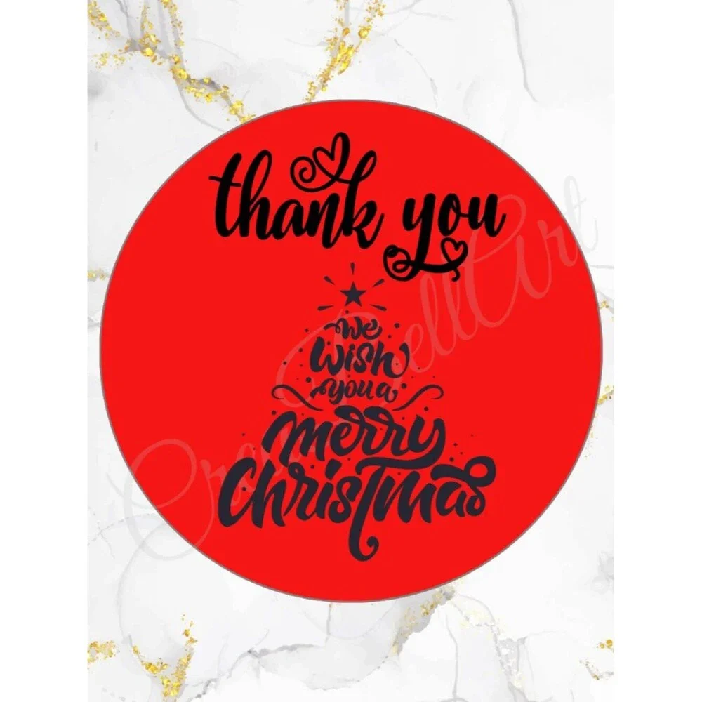 100 Christmas Thank You Stickers –Merry Christmas Tree Design
